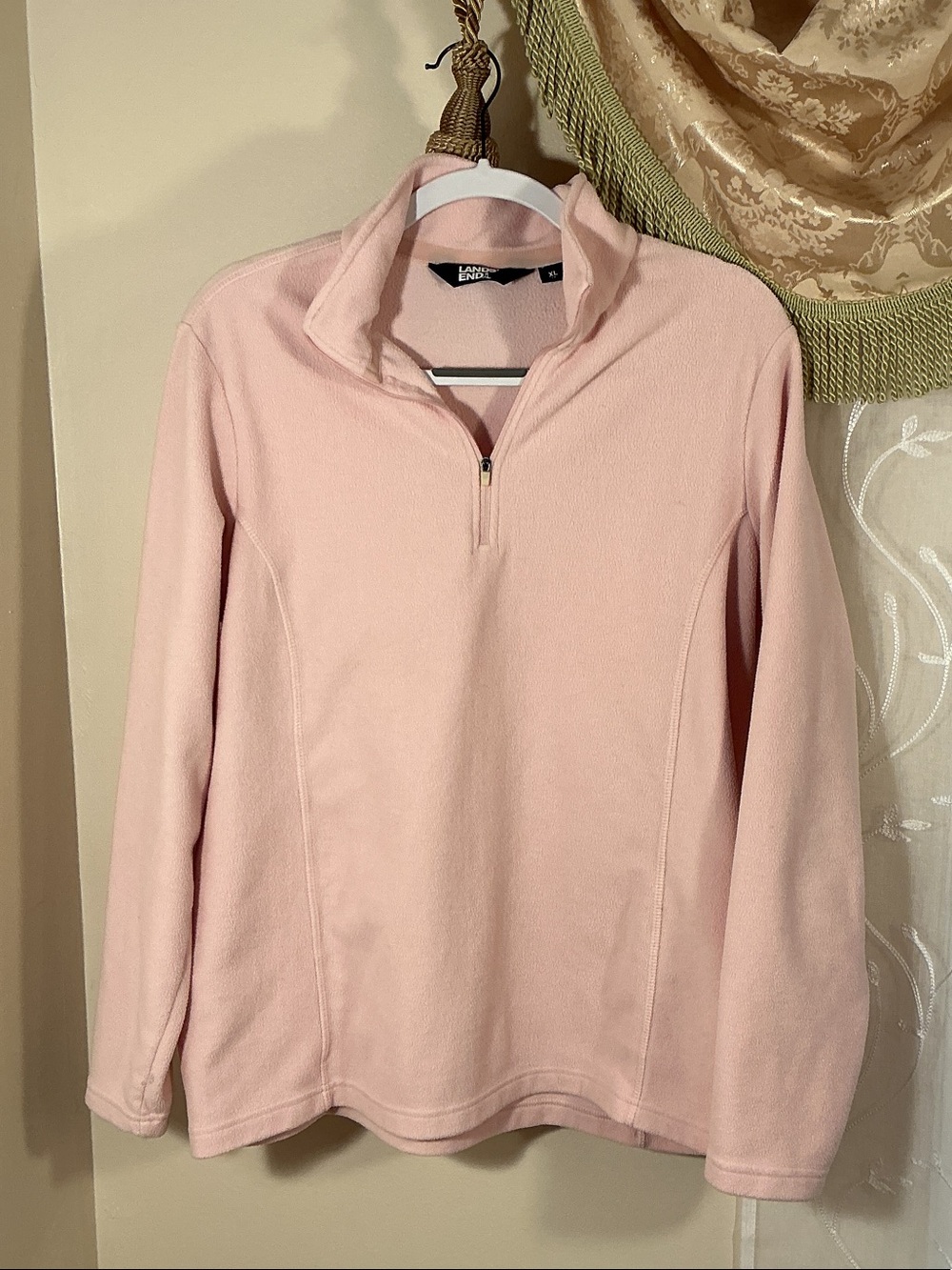 Lands' End Women's Pale Pink Quarter-Zip Fleece Pullover Jacket Sz XL 18 Light
